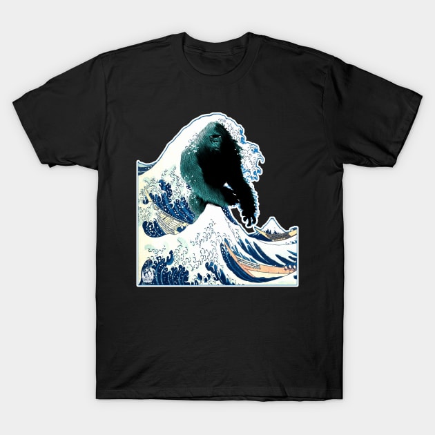 The Great Bigfoot Wave Sasquatch Classic Art Painting Ocean Sea T-Shirt by National Cryptid Society